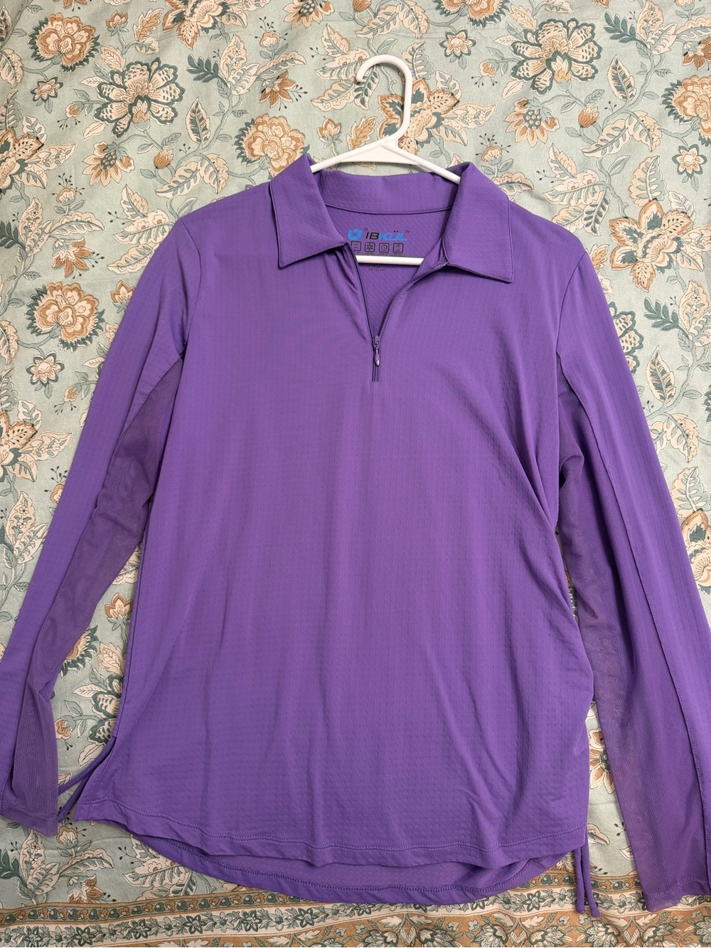 IBKUL Purple Long-Sleeve Quarter Zip Performance Polo
